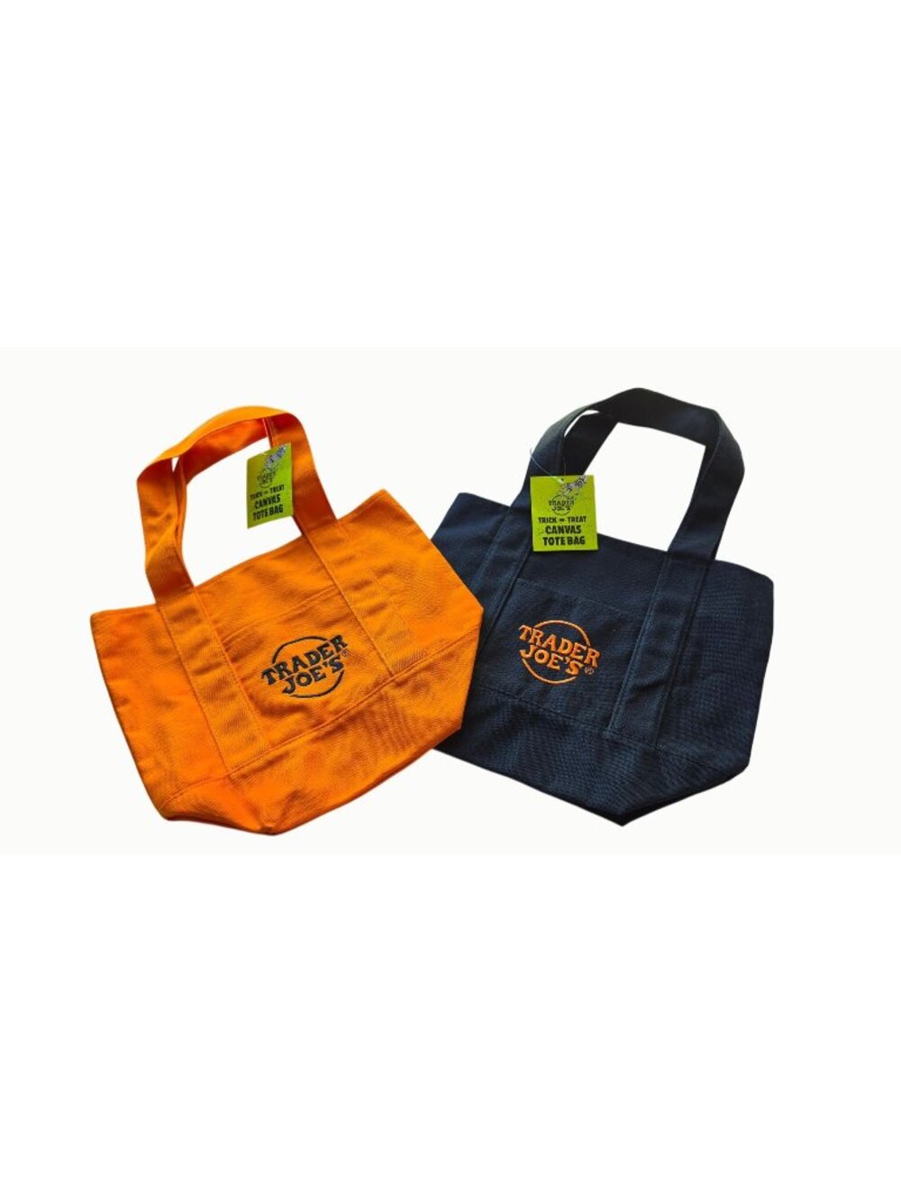 Trader Joe’s 2025 Halloween Trick or Treat Mini Canvas Tote Bags Orange Black NW